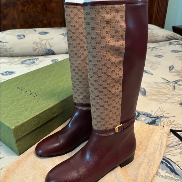 Gucci Brown and Cream Over the Knee Boots - Picture 1 of 8